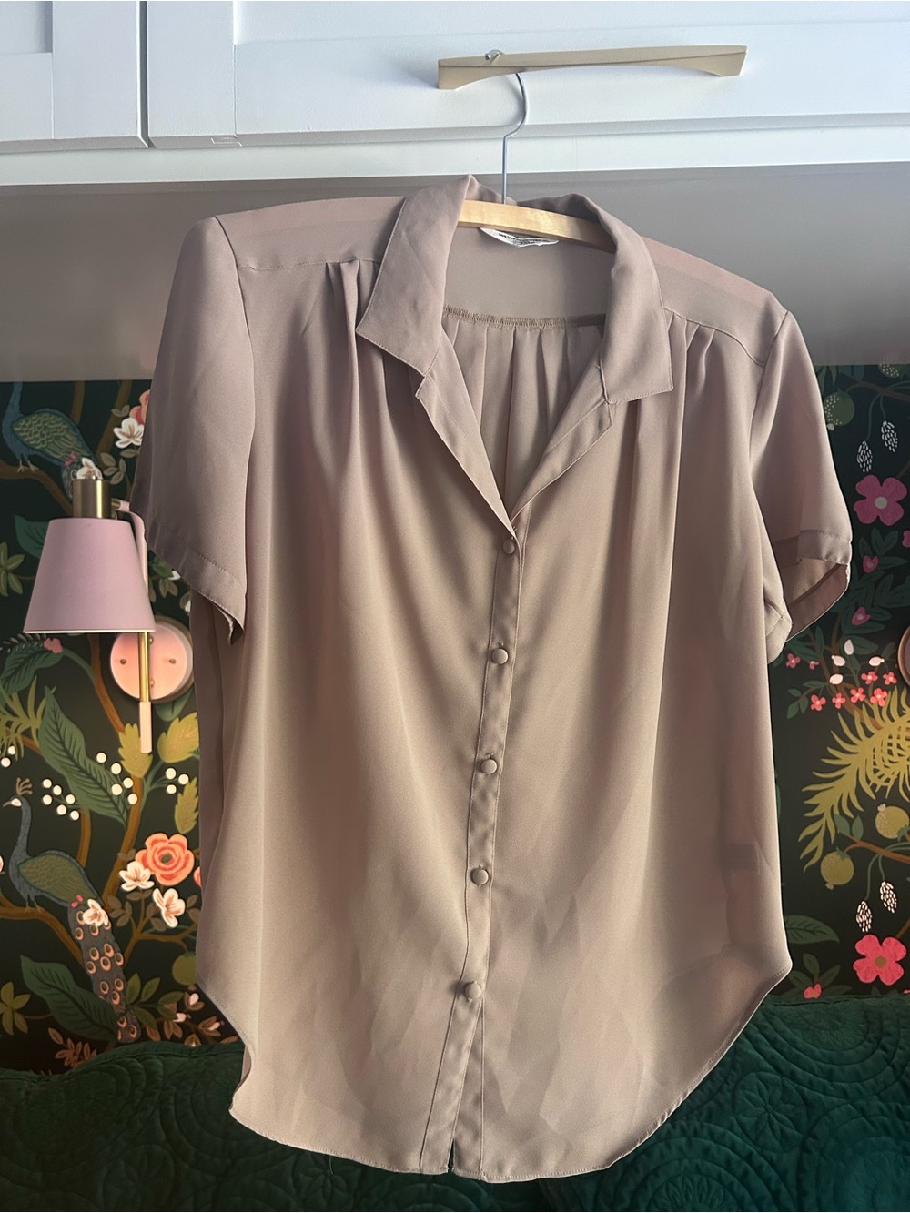 Vintage 70s 80s Tan Button Down Blouse JCPenney Polyester Workwear Shirt